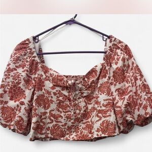 Japna cottagecore burnt orange puff sleeve cropped top size large